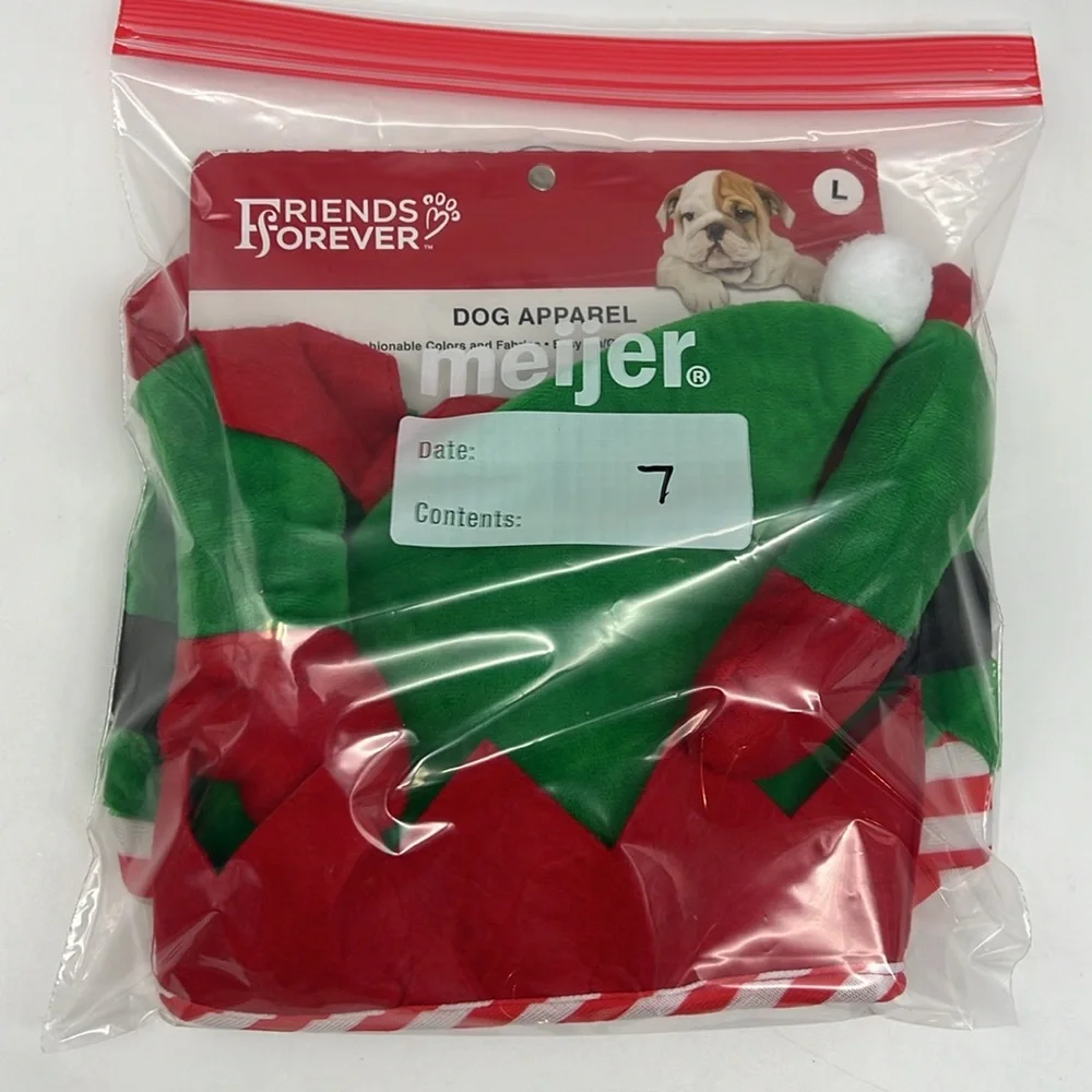 Friends Forever Dog Apparel Elf Christmas Costume with‎ Hat Hook and Loop size L